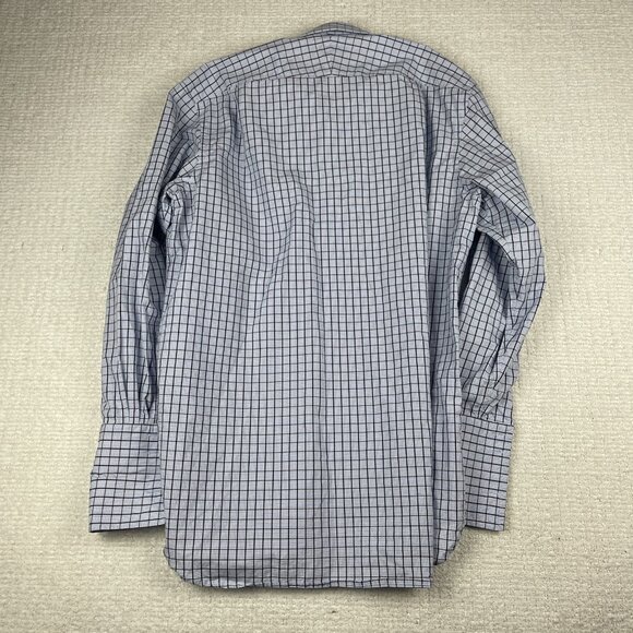 Thomas Pink Shirt Mens 17-35 Blue Mini Check Plaid Dress shirt Plaid pattern - Picture 15 of 16